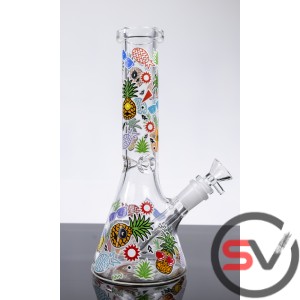 COOL PINEAPPLE GLASS BEAKER WATER PIPE 10inch (GLOW IN THE DARK)